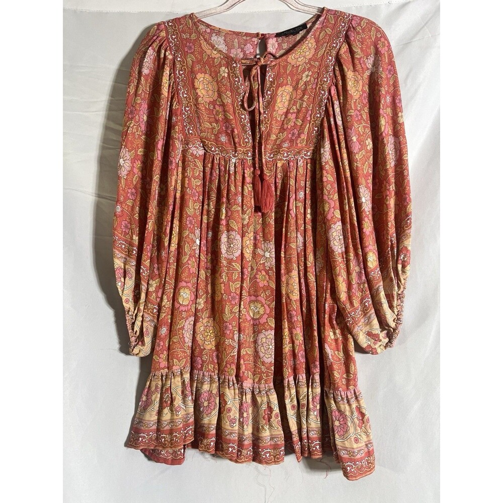 Rachel Zoe Orange Floral Smock Dress Ruffle Boho Chic Romantic Cottagecore Med